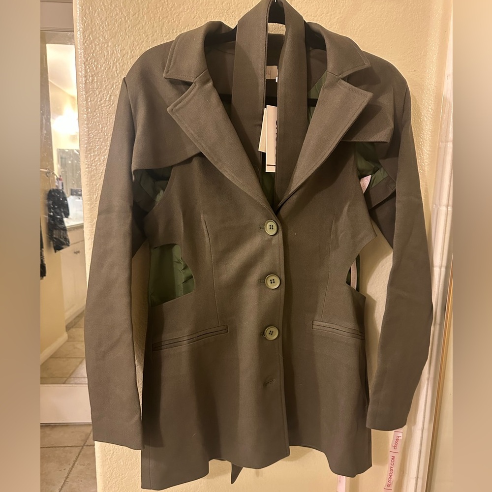 2/$50 NWT Choosy Olive Military Cutout Jacket w/Shoulder Pads/Pockets Multi size - Picture 6 of 6